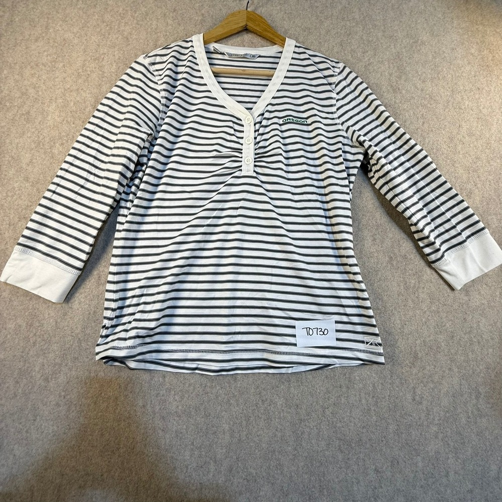 Cutter & Buck Oregon Ducks Womens Small Striped Henley Long Sleeve Shirt White